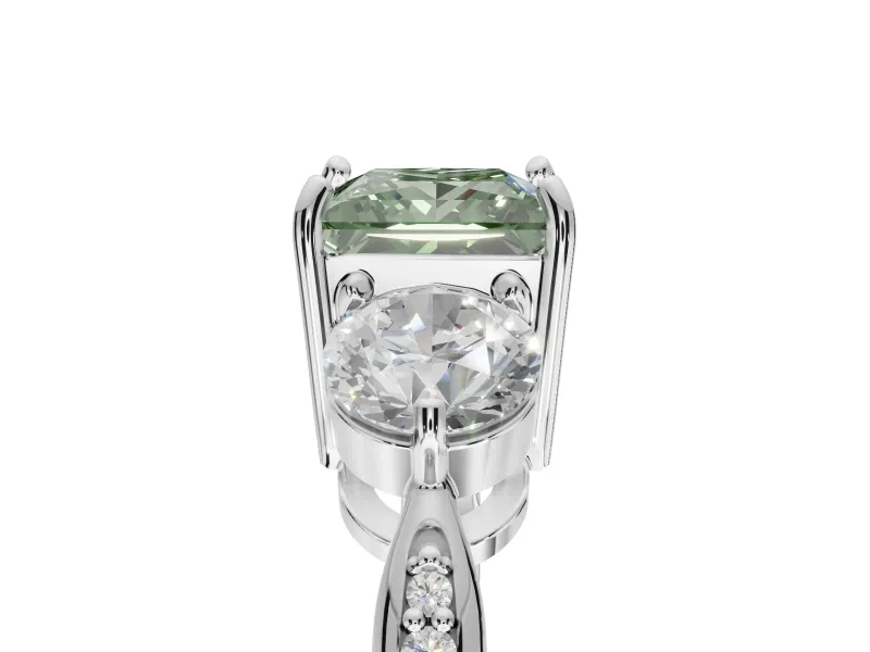 Princess Cut Engagement Ring Setting for a Fancy Green Lab-Grown Diamond | Sterling Silver - Design NV-24901