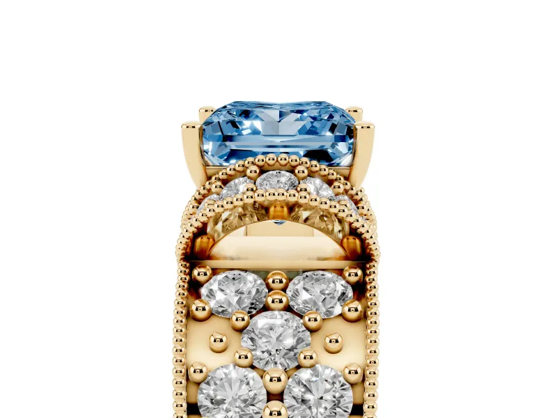 Princess Cut Vintage Pave Engagement Ring Setting for a Fancy Blue Lab-Grown Diamond | Milgrain Edges | Yellow Gold