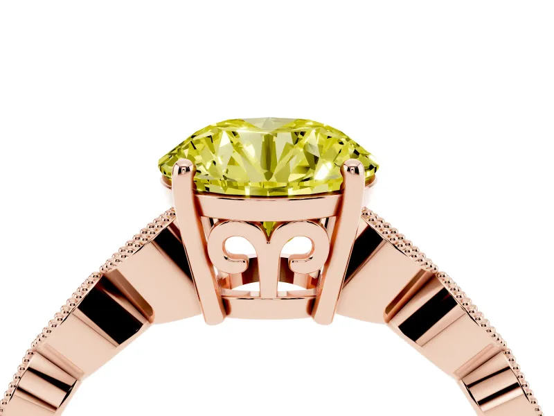 Fancy Yellow Round Cut Diamond Solitaire Ring Set in Rose gold with Infinity Twist Pavé Band