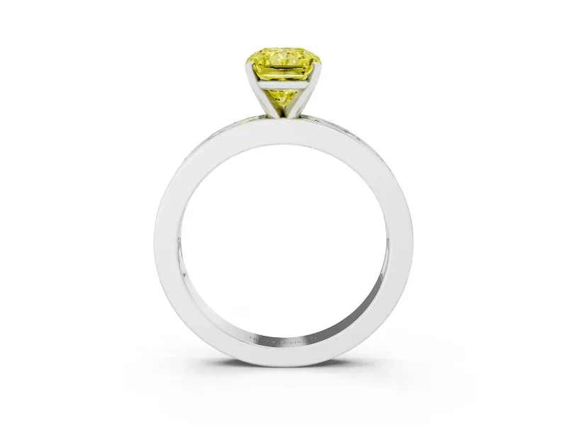 Radiant Cut Baguette Engagement Ring Setting for a Fancy Yellow Lab-Grown Diamond | Channel Set | Sterling Silver