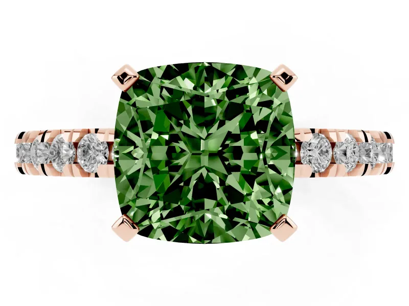 Cushion Cut Pavé Solitaire Engagement Ring Setting for a Fancy Green Lab-Grown Diamond | Rose Gold