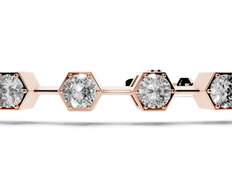 Round Lab-Grown Diamond Hexagon Frame Station Bracelet | Bar Links | Rose Gold
