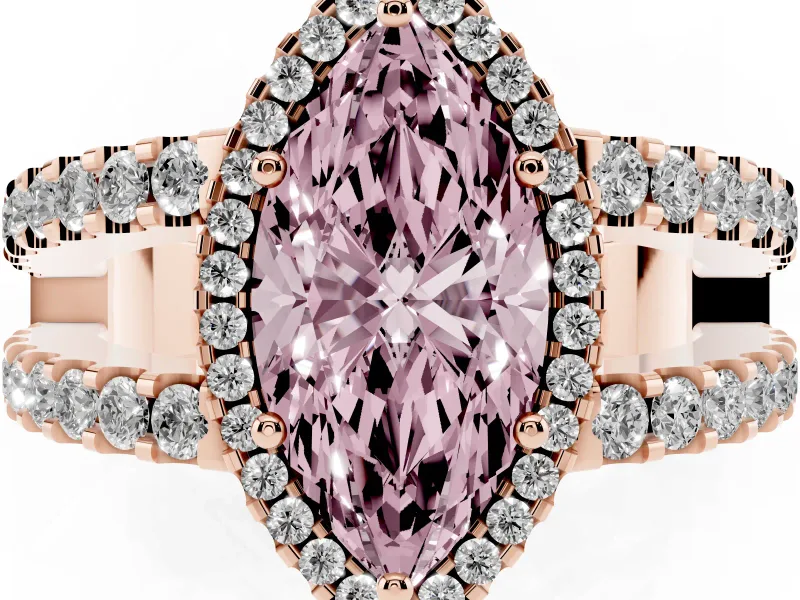 Marquise Halo Split Shank Engagement Ring Setting for a Fancy Pink Lab-Grown Diamond | Rose Gold