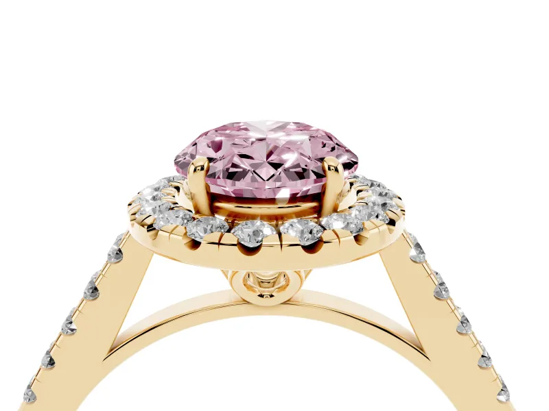 Oval Raised Halo Engagement Ring Setting for a Fancy Pink Lab-Grown Diamond | Yellow Gold