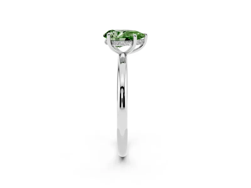 Pear-Shaped Hidden Halo Ring Setting for a Fancy Green Lab-Grown Diamond | White Gold