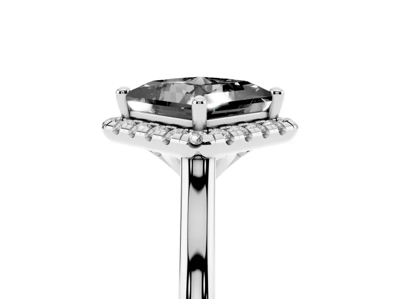 Princess Cut Halo Engagement Ring Setting for a Black Center | Plain Polished Band | White Gold