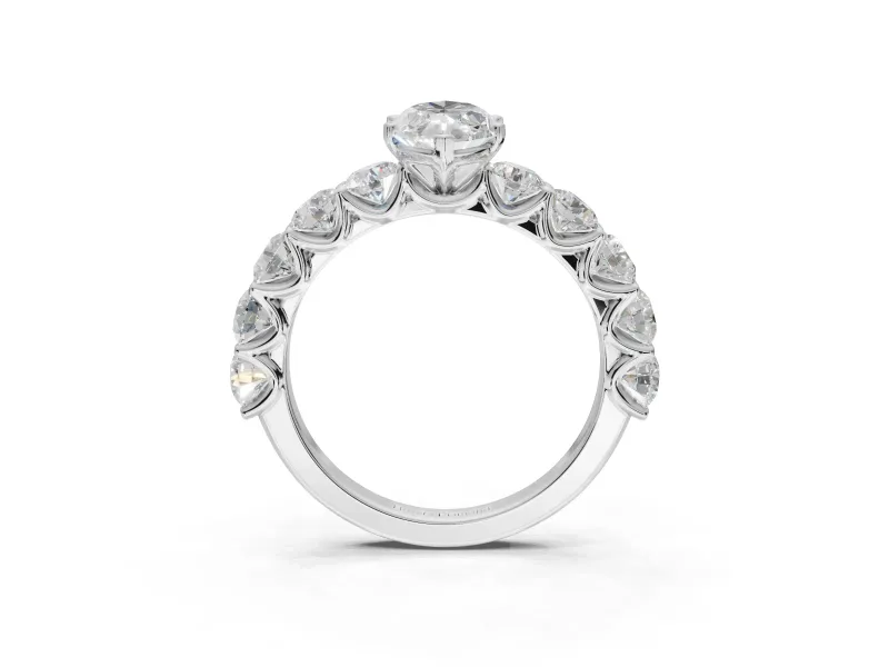 Marquise Side Stone Engagement Ring Setting | Scalloped Prong Accents | White Gold