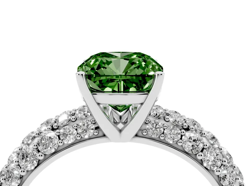 Cushion Cut Close Set Pave Engagement Ring Setting for a Fancy Green Lab-Grown Diamond | Multi Row | Sterling Silver