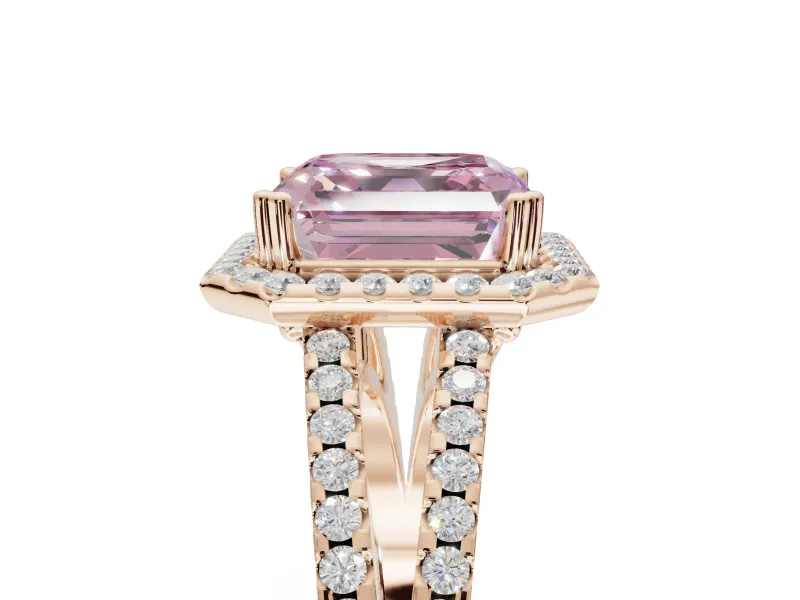 Asscher Cut Halo Split Shank Engagement Ring Setting for a Fancy Pink Lab-Grown Diamond | Pavé Shoulders | Rose Gold