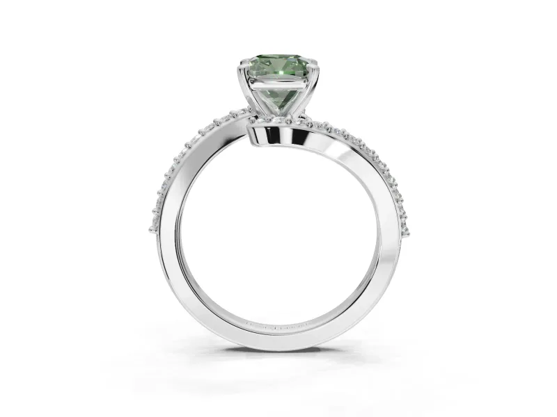 Cushion Cut Bypass Engagement Ring Setting for a Fancy Green Lab-Grown Diamond | Sterling Silver