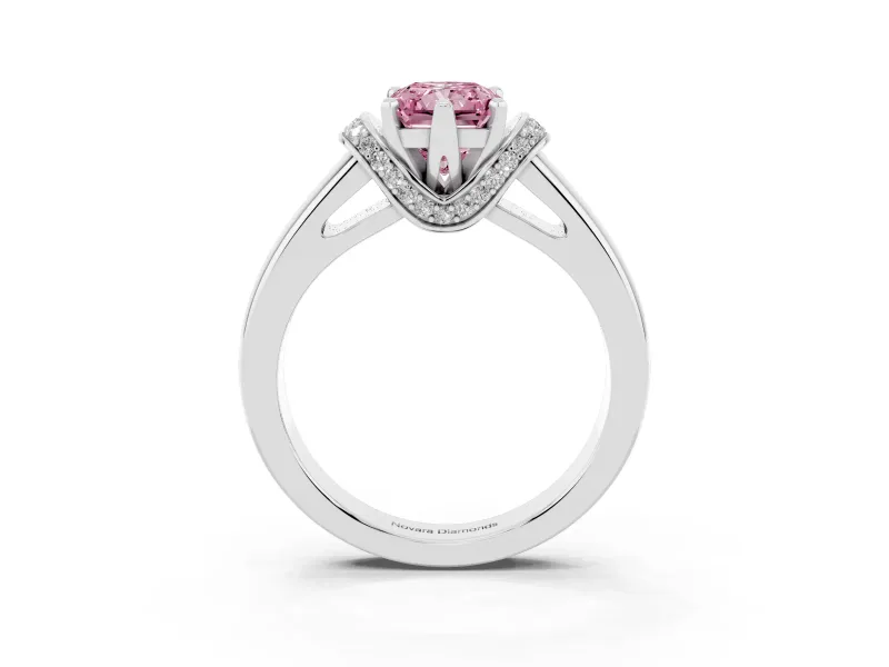 Radiant Cut Pavé Collar Engagement Ring Setting for a Fancy Pink Lab-Grown Diamond | Platinum