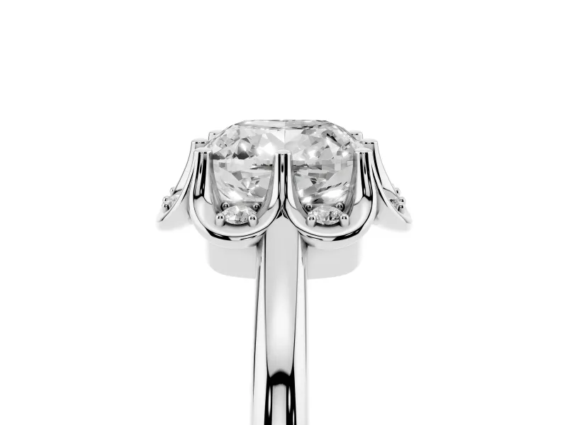 Cushion Cut Scalloped Petal Halo Engagement Ring Setting | Plain Band | Sterling Silver