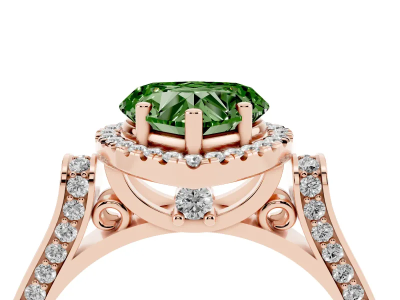Heart-Shaped Halo Engagement Ring Setting for a Fancy Green Lab-Grown Diamond | Pointed Pave Shoulders | Rose Gold