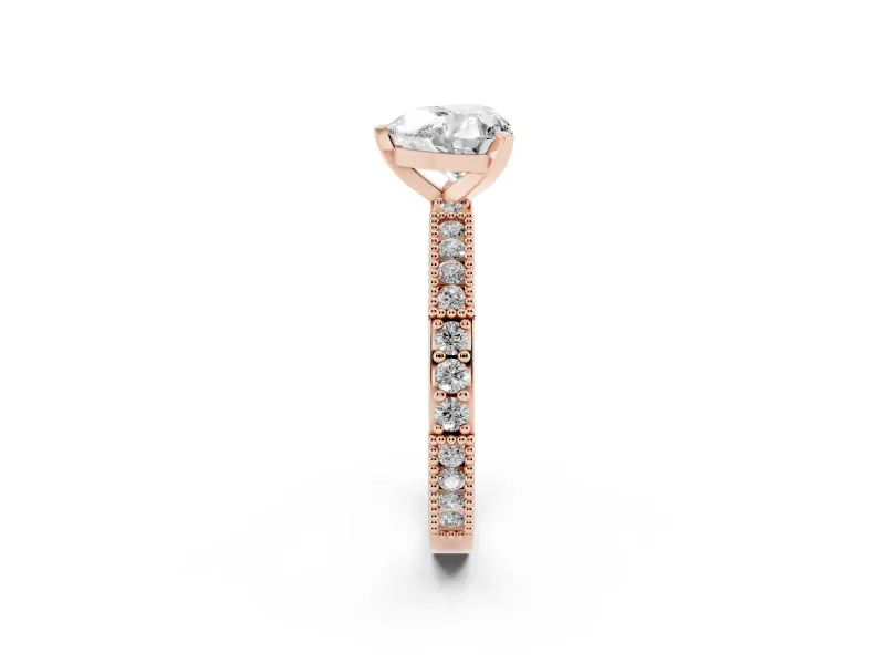Heart Cut Diamond Solitaire Ring Set in Rose gold with Slim Pavé Band and Prong Setting
