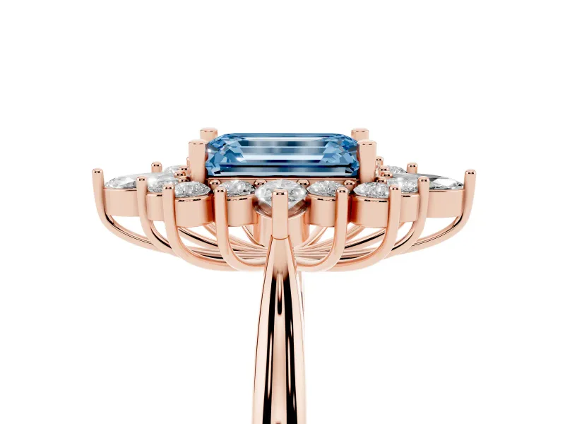 Emerald Cut Engagement Ring Setting for a Fancy Blue Lab-Grown Diamond | Rose Gold - Design NV-24790