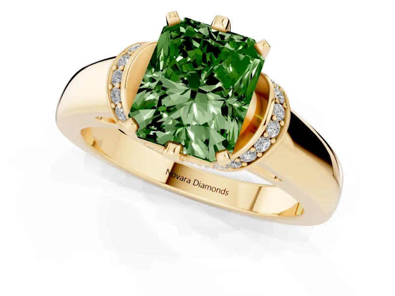 Radiant Cut Pavé Collar Engagement Ring Setting for a Fancy Green Lab-Grown Diamond | Yellow Gold