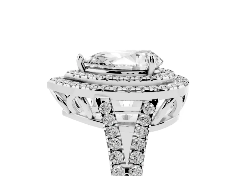 Pear-Shaped Double Halo Split Shank Engagement Ring Setting | Pavé Shoulders | Platinum