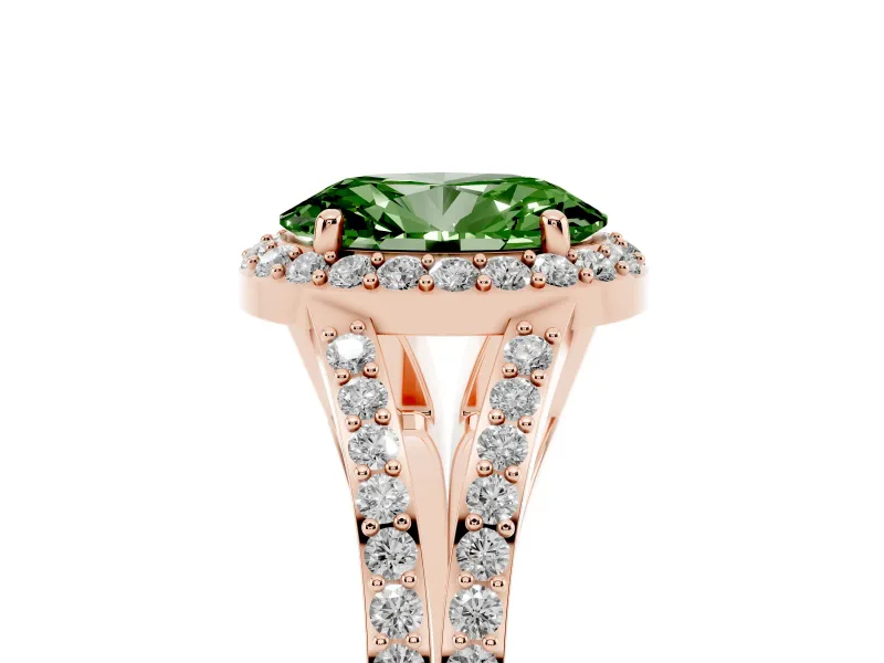 Oval Split Shank Halo Engagement Ring Setting for a Fancy Green Lab-Grown Diamond | Rose Gold