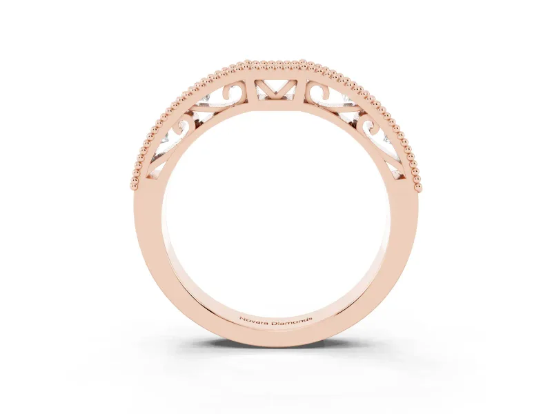 Round Diamond Pavé Chevron Band Set in Rose gold with Milgrain Edges