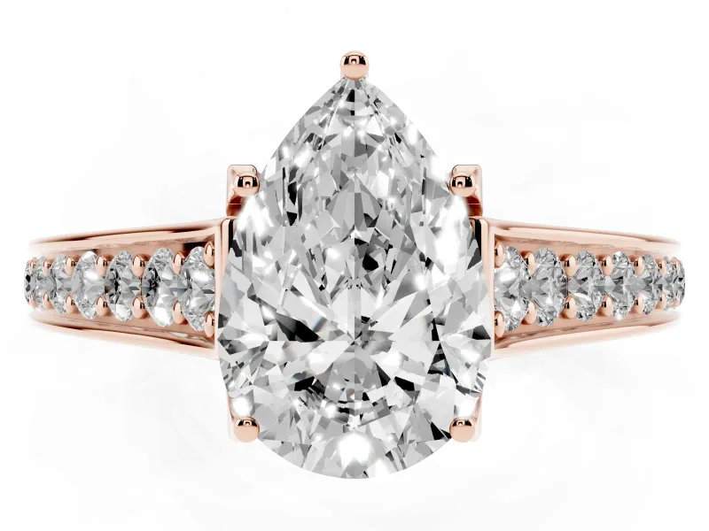 Pear-Shaped Graduated Pavé Solitaire Engagement Ring Setting | Wide Pavé Row Band | Rose Gold
