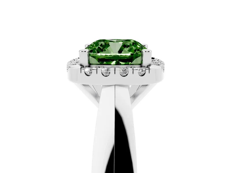 Cushion Cut Halo Engagement Ring Setting for a Fancy Green Lab-Grown Diamond | Square Profile Band | Platinum