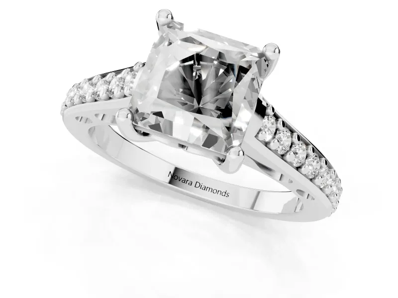 Princess Cut Graduated Pave Cathedral Engagement Ring Setting | Scroll Cut-Outs | Sterling Silver