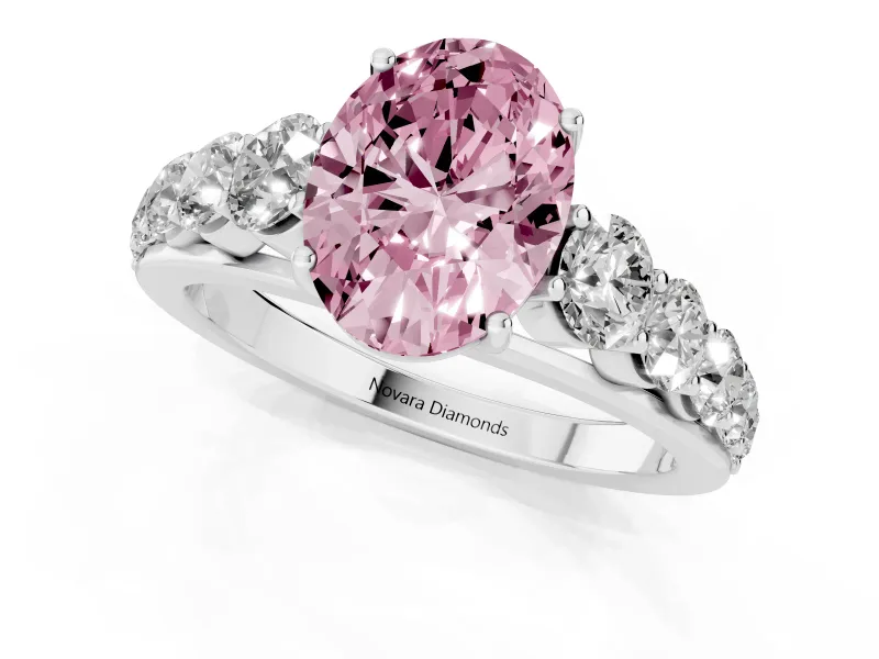 Oval Graduated Side Stone Engagement Ring Setting for a Fancy Pink Lab-Grown Diamond | Flat Top Band | Platinum