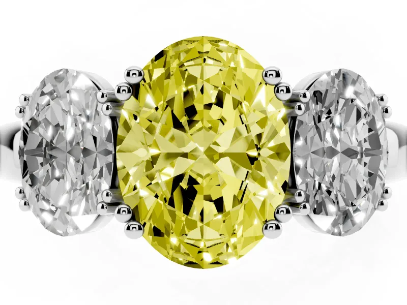 Oval Three Stone Engagement Ring Setting for a Fancy Yellow Lab-Grown Diamond | Double Claw Head | White Gold