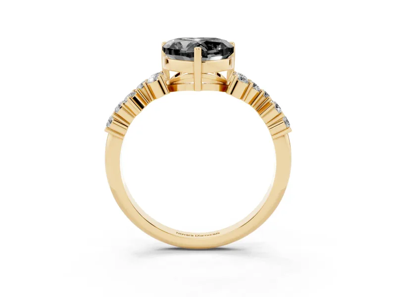 Heart-Shaped Scattered Accent Engagement Ring Setting for a Black Center | Slim Band | Yellow Gold