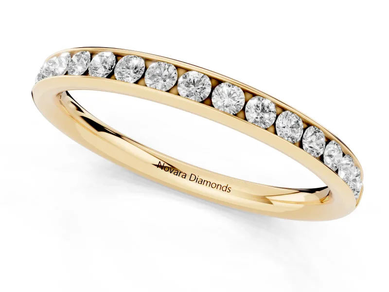 Round Lab-Grown Diamond Narrow Channel Set Wedding Band | Comfort Fit | Yellow Gold