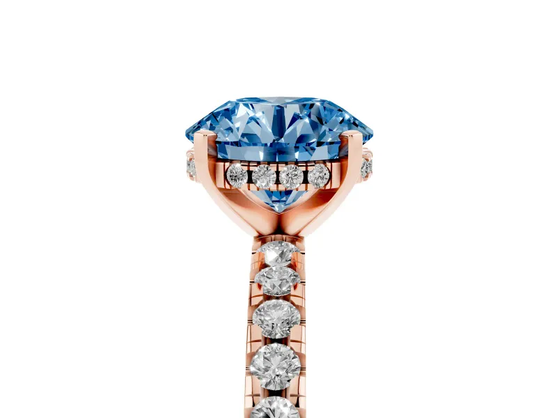 Round Hidden Halo Solitaire Engagement Ring Setting for a Fancy Blue Lab-Grown Diamond | Pave Band | Rose Gold