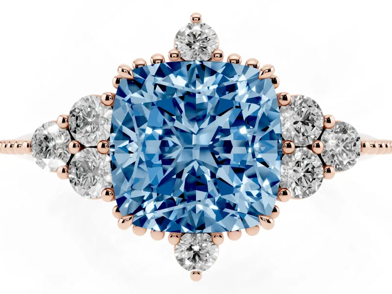 Cushion Cut Cluster Engagement Ring Setting for a Fancy Blue Lab-Grown Diamond | Rose Gold