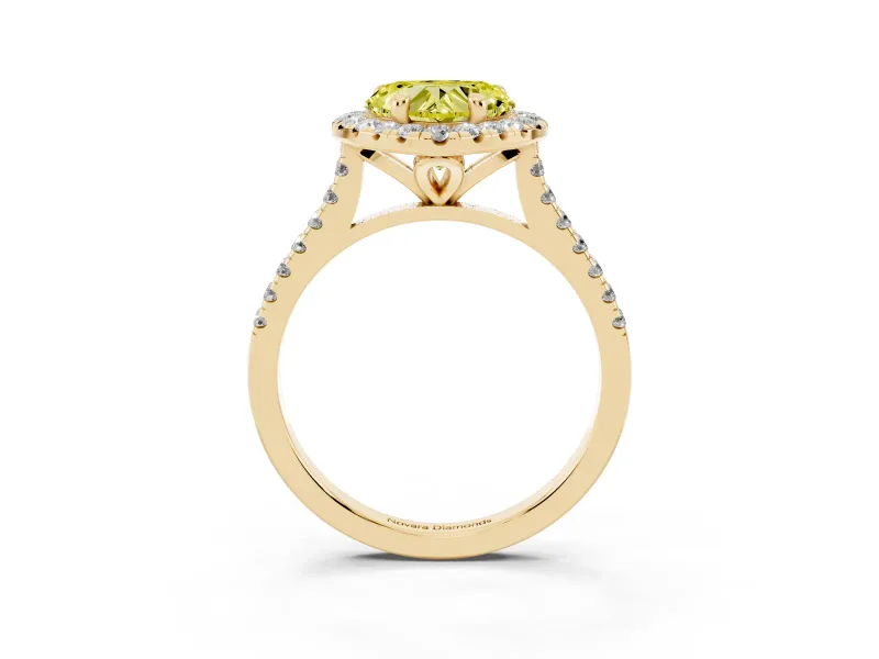 Heart-Shaped Halo Engagement Ring Setting for a Fancy Yellow Lab-Grown Diamond | Tapered Band | Yellow Gold