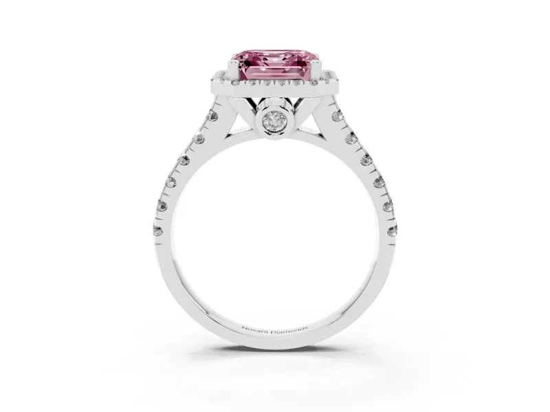 Asscher Cut Accented Halo Engagement Ring Setting for a Fancy Pink Lab-Grown Diamond | Platinum