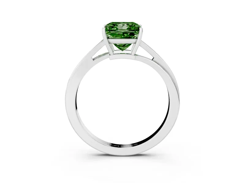 Fancy Green Princess Cut Diamond Solitaire Twist Band Ring Set in Silver with Prong Setting
