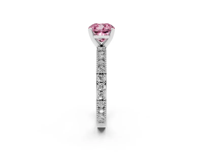 Cushion Cut Vintage Pavé Engagement Ring Setting for a Fancy Pink Lab-Grown Diamond | White Gold