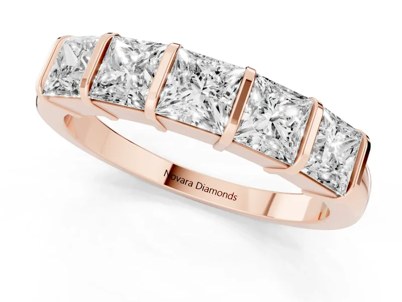 Princess Cut Diamond Seven-Stone Channel Band Set in Rose gold with Bar Prongs