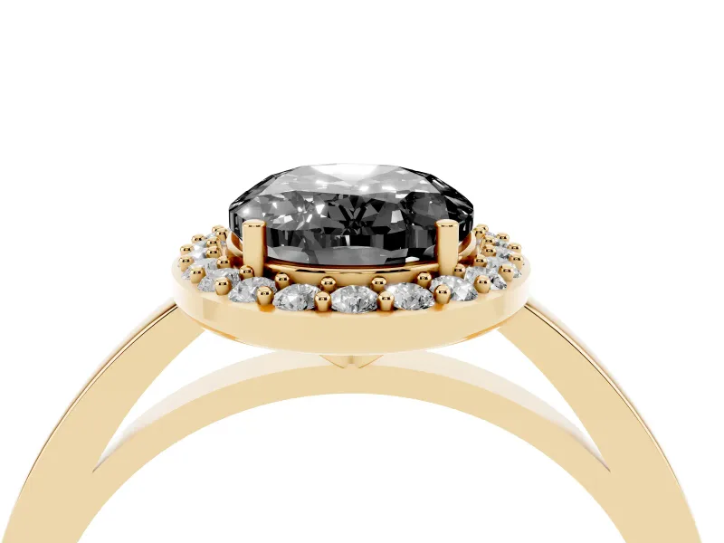 Fancy Black Oval Cut Diamond Halo Ring Set in Yellow gold with Solitaire Band and Prong Setting