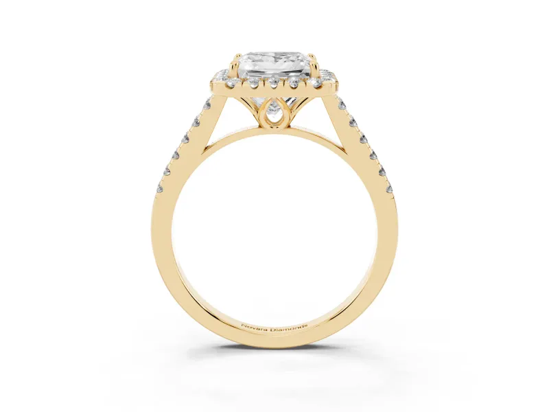 Princess Cut Raised Halo Engagement Ring Setting | Pave Band | Yellow Gold