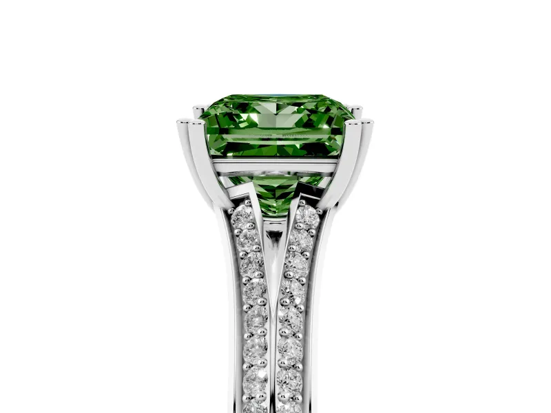 Princess Cut Split Shank Engagement Ring Setting for a Fancy Green Lab-Grown Diamond | Pave Band | White Gold