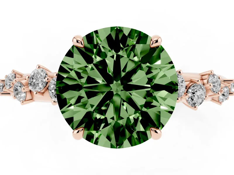 Fancy Green Round Cut Diamond Cluster Solitaire Ring Set in Rose gold with Prong Setting