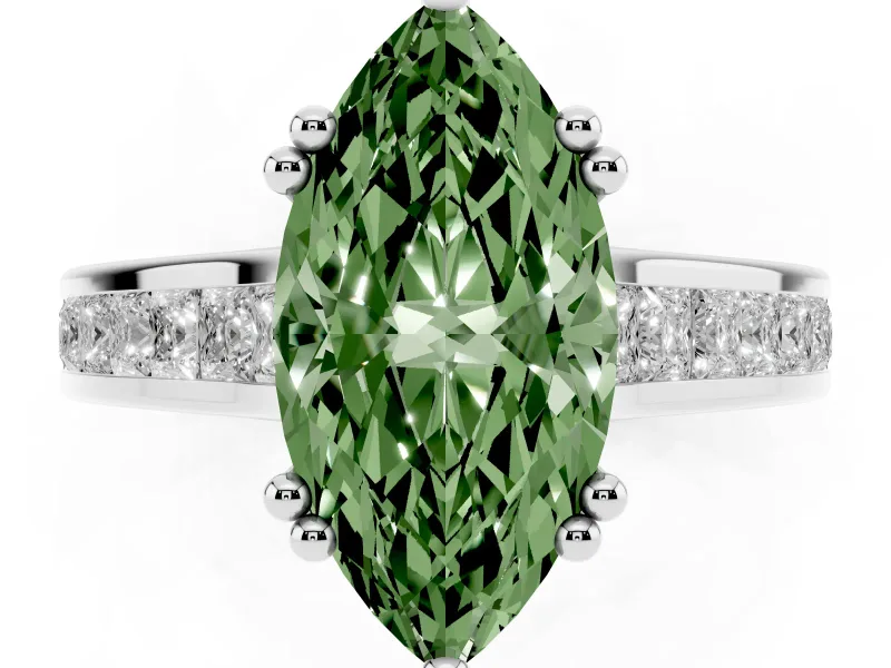 Marquise Channel Engagement Ring Setting for a Fancy Green Lab-Grown Diamond | Sterling Silver - Design NV-24671