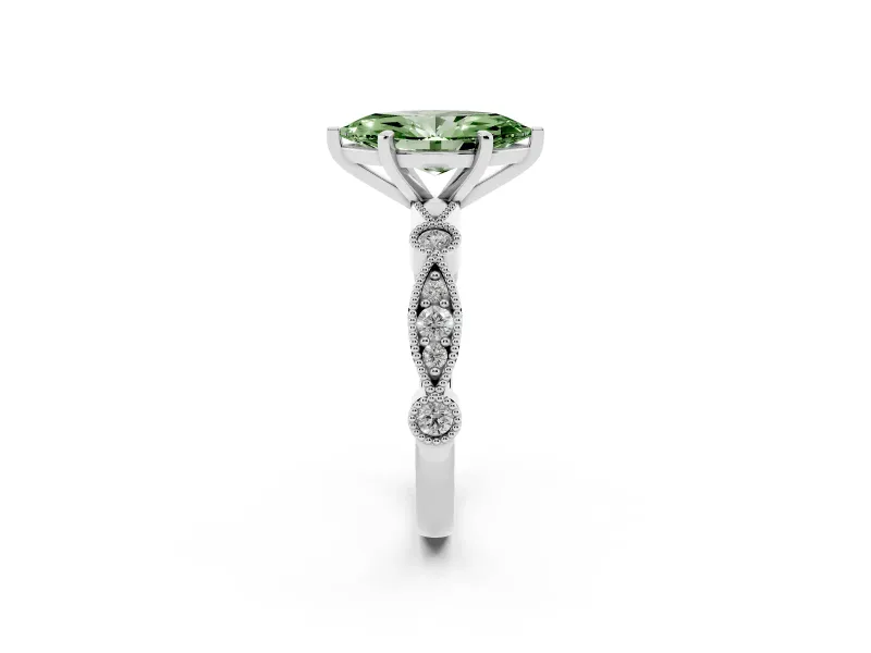 Marquise Vintage Milgrain Engagement Ring Setting for a Fancy Green Lab-Grown Diamond | White Gold