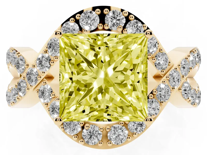Princess Cut Infinity Twist Engagement Ring Setting for a Fancy Yellow Lab-Grown Diamond | Pavé Ribbons | Yellow Gold