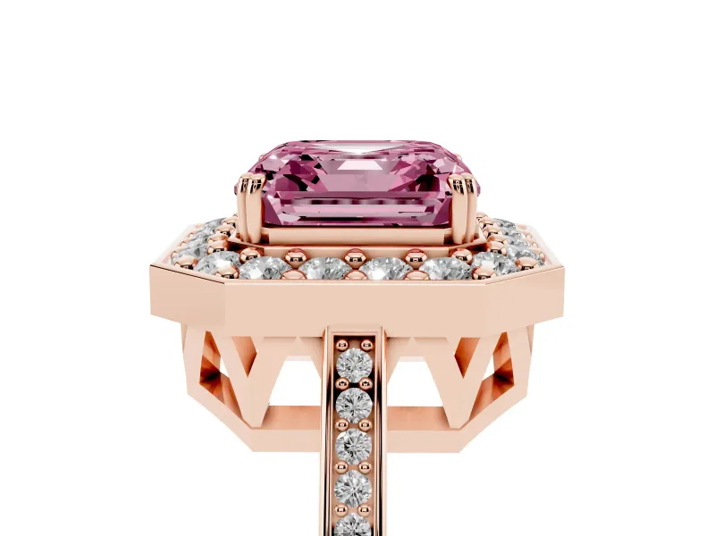 Asscher Cut Halo Engagement Ring Setting for a Fancy Pink Lab-Grown Diamond | Polished Halo Rim | Rose Gold