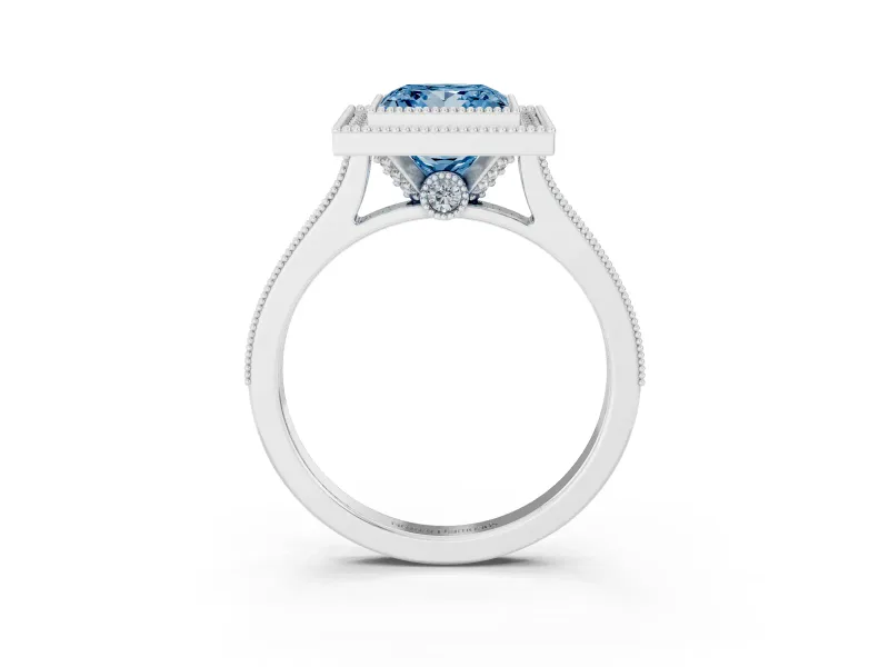 Princess Cut Halo Engagement Ring Setting for a Fancy Blue Lab-Grown Diamond | Sterling Silver - Design NV-24721