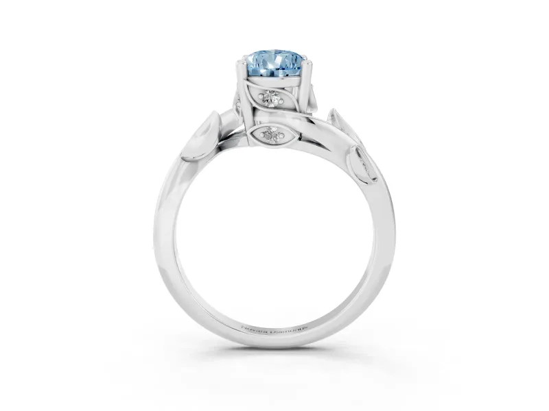 Fancy Blue Pear Cut Diamond Solitaire Twist Engagement Ring Set in Silver with Pavé Leaf Accents