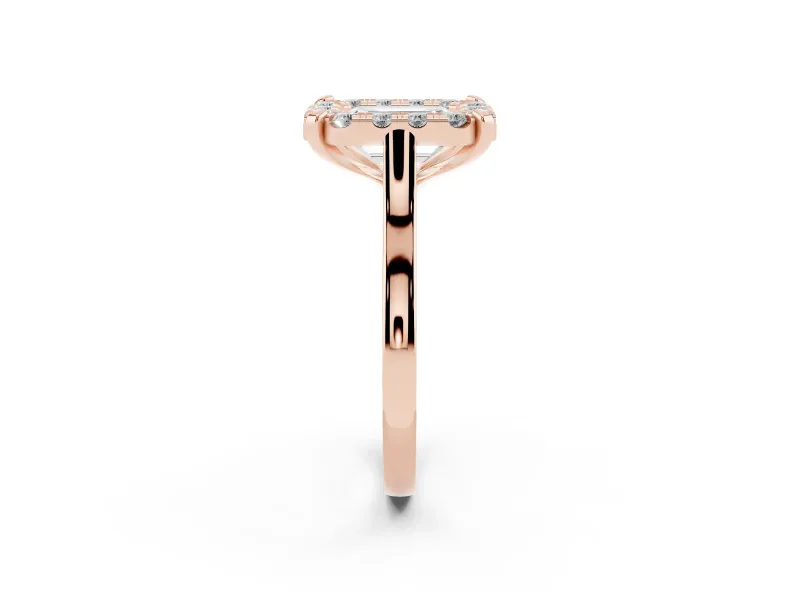 Emerald Cut Claw Corner Halo Engagement Ring Setting | Slim Plain Band | Rose Gold