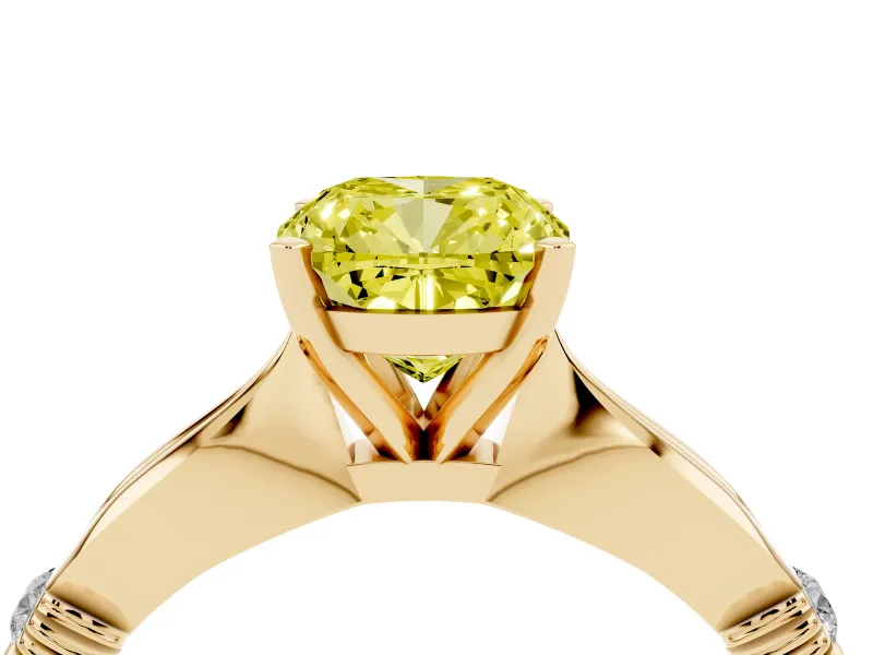 Cushion Cut Floral Engagement Ring Setting for a Fancy Yellow Lab-Grown Diamond | Yellow Gold