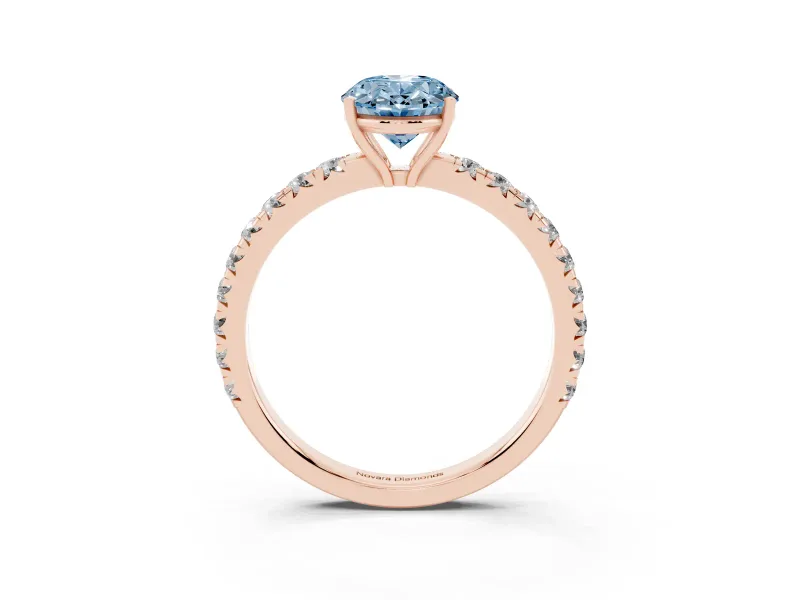 Oval Pave Engagement Ring Setting for a Fancy Blue Lab-Grown Diamond | Shared Prong Band | Rose Gold